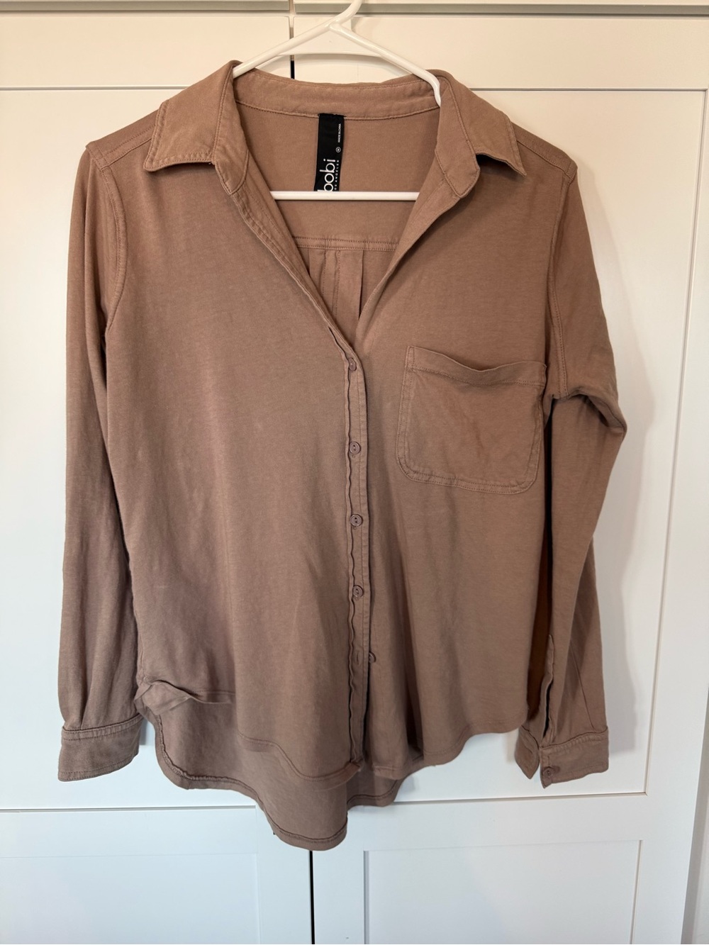 Bobi 100% Cotton Button-Up Shirt in Taupe - Women